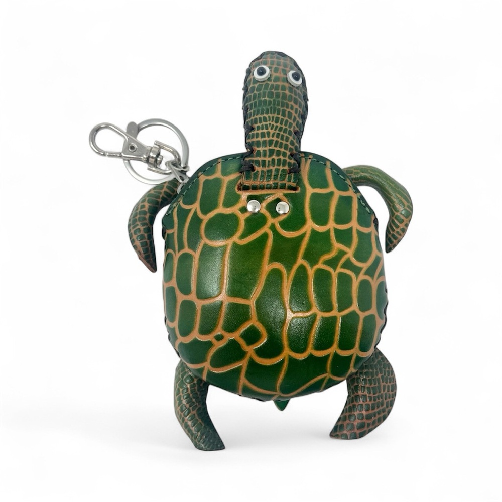 Green Genuine Leather Turtle Wallet Keychain Handcrafted Coin Purse